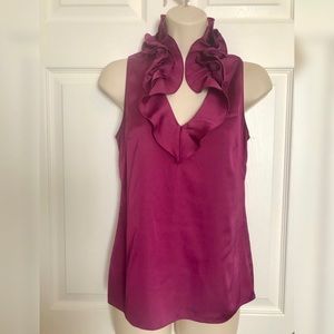 Ann Taylor 0 High Ruffle V Neck Sleeveless Top